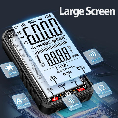 Smart Digital Multimeter With 6000 Counts And Auto Ranging For Pros And DIYers Measures Voltage Current Resistance