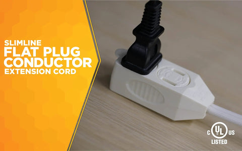 SlimLine 3 Ft Indoor Extension Cord With Right Angled Plug, 16/3 3 Polarized Outlets, PVC Jacket