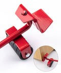 Ergonomic Furniture Lifter And Mover Tool Set With 4 Roller Pad Sliders showcasing red lifting bar with roller wheel.