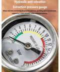 Extraction pressure gauge on Portable Manual Espresso Maker With Stainless Steel Lever And Precision Pressure Gauge For Rich Extraction Of Espresso And Latte Road Ready Build Delivers Straight Up Quality Shots And Real Deal Flavor Everyday.