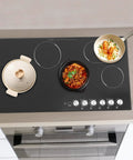 Quick Cookin' Electric Ceramic Cooktop With Five Adjustable Burners Infrared Stove Top showing pots on smooth glass surface.