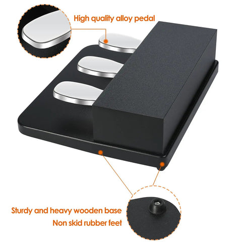 Portable 3 Pedal Keyboard Pedal Board With Soft Sostenuto And Sustain Pedals, Anti Slip Wood Base, image showing alloy pedals