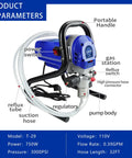Pro Level Airless Paint Sprayer, 3000 Psi Electric Power Tool With Low Overspray, Heavy Duty Spray Gun Kit, showing portable handle and power switch.