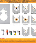 Upgrade 2 Pc Drywall Outlet Cutter Sets With Square Slot Blades For Oscillating Multi Tools. Compatibility chart for various tools.