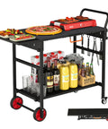 Foldable Grill Cart With Oversized Wheels For 17 To 22 Inch Grills, Ultimate Portable Outdoor BBQ Prep Table, stocked for use.
