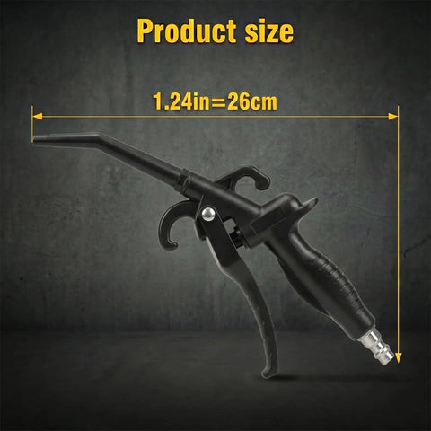 Heavy Duty High Flow Air Blow Gun With Angled Bent Nozzle, 1.24in wide, ergonomic handle for rapid dust removal.