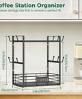 Coffee Mug Organizer Rack For Countertop, 2 Tier Mug Stand With 12 Hooks in Black on a white kitchen counter