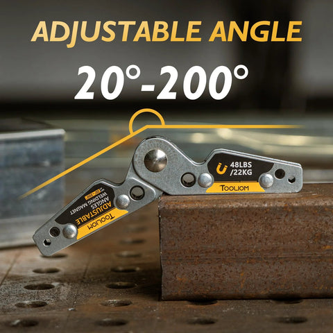 TOOLIOM adjustable-angle welding magnets, 20–200° range, 48 lb pull, metal welding holders (pair)