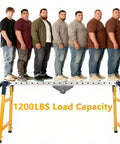 Built Like A Tank Portable Welding Table With Adjustable Height Workbench Supporting Up To 1200 Lbs showing weight test with multiple people.