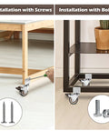 Installation guide for 2 Inch Rubber Caster Wheels With 3/4 Inch U Bracket showcasing screws and bolts for mounting.
