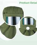 Beast Mode Sandblasting Hood Featuring Curved Polycarbonate Lens And Heavy Canvas Shawl with detailed view of the lens and shawl.