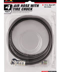 Four Ft Rugged Pvc Air Hose With Snap On Tire Chuck Rated At Three Hundred Psi For Everyday Yard Work And Garage Hacks Kink Resistant Grip Safe Ultra Flex Line in packaging.