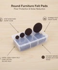 Round Furniture Felt Pads Self Adhesive Brown Floor Protectors for Hardwood Floors in storage box on wooden surface