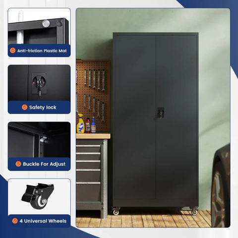 Beefy 75 Inch Rolling Metal Garage Storage Cabinet With Locking Doors And Adjustable Shelves Heavy Duty Steel Tool Cabinet
