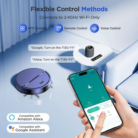 2 In 1 Robot Vacuum And Mop With 8000Pa Suction, Slim Self Charging Smart Cleaner with app control, phone, and remote visible
