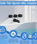 Matte Black Tub Spout And Shower Trim Kit With Three Knobs Including Hot Cold Diverter Easy Install Fits Half Inch Male Thread
