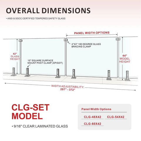 Top Tier Six Panel Laminated Glass Railing Kit For Decks Comes With Heavy Duty Stainless Hardware Quick Install Setup Vibe Up Your Patio Or Yard 315 To 324 Wide 44 High Must Have Safety Gear dimensions and specifications