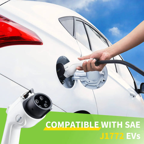 Premium Level 1 EV Charger With Slick Plug And Play Nema 5 15 Adapter, Durable J1772 Charging Cable charging EV.