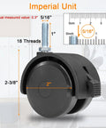 Front view of AAGUT 2-inch swivel caster with locking brake, threaded 5/16-18 stem, black.