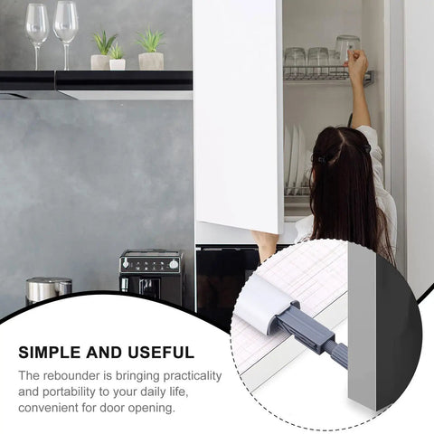 Person accessing cabinet using Hidden Cabinet Door Latch Four Pack Heavy Duty Push To Open Strong Touch Catch for cabinets and drawers.