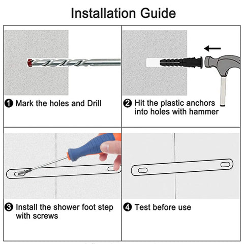 Installation guide for Polished Chrome Corner Shower Foot Rest Bar With Easy Install Must Have No Slip Knurled Grip Wall Mounted Shower Step Stool For Shaving Legs Small Bathroom Foot Ledge Durable Accessory.