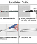 Installation guide for Corner Shower Foot Rest Bar For Easy Foot Shaving And Leg Soaping, Non Slip Knurled Brass Shower Step Ledge Matte Black Bathroom Accessory With Secure Grip In Wet Showers.