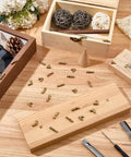 Hidden Brass Barrel Hinges 5mm Set Of 30 Pcs, 180 Degree Opening, on wooden surface with tools and decorative boxes