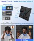 Twelve Pack Straight Up Soundproof Foam Panels For Walls Self Adhesive High Density Acoustic Treatments To Smooth Out Room Reverb And Kill Echo In Home Studios Black, showing NRC comparison and sound level reduction.