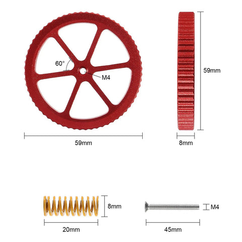 Red aluminum hand twist nut and spring for Ender 3 Leveling Upgrade Kit with aluminum hand twist nuts silicone leveling columns and 20mm springs