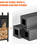 8 Foot Heavy Duty Firewood Rack With Waterproof Cover, steel frame detail showing weatherproof design for indoor and outdoor use.