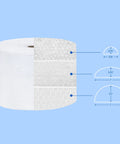 24 Inch By 65 Foot Bubble Roll With Half Inch Large Bubbles, Perforated Cushioning Wrap For Packing Moving Shipping on blue background