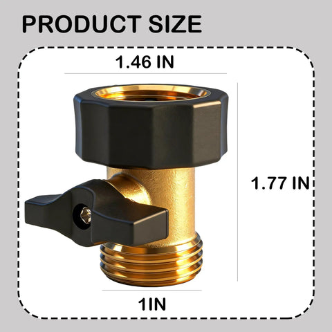 Product size chart for Two Pack Three Quarter Inch Brass Garden Hose Shut Off Valve With Extended Handle Heavy Duty Water Control For Easy Flow Includes Four Extra Rubber Washers For Tight Leak Free Fit.