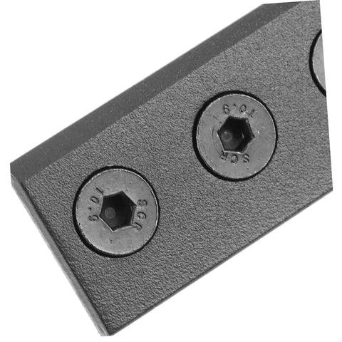 Close-up of Replacement Sliding Barn Door Track Connector Flat Mending Plate Kit For Barn Door Hardware Includes Mounting Screws in black metal