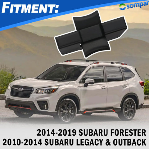 Subaru Center Console Cup Holder Insert Replacement For Forester 2014 2015 2016 2017 2018 2019, Legacy 2010 2011 2012 2013 2014, Outback 2010 2011 2012 2013 2014, Premium Direct Fit Interior Organizer, Keeps Drinks Stable - Image shows compatibility with Subaru Forester and other models; includes a visual of the cup holder insert above a Subaru vehicle in a scenic background.