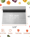 Stainless Steel Pastry Scraper Cutter Chopper With Measuring Scale Multipurpose Dough Knife Workhorse, shown with vegetables