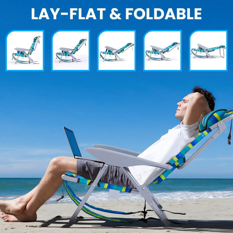 Two Pack Lightweight Portable Camping Beach Chairs For Adults With Five Position Lay Flat Option Backpack Style Folding Beach Chair