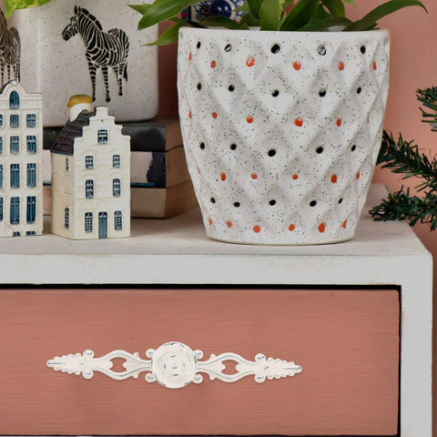 Vintage European Zinc Alloy Cabinet Handle With Floral Decorative Door Pulls For Dresser And Drawer, Chrome Ivory Finish
