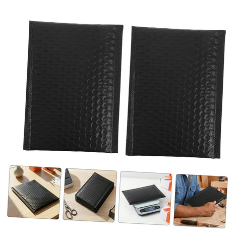 60 Pack Black Self-Sealing Bubble Mailers with Tear-Resistant PET Padding for Electronics and Cosmetics shown in various settings