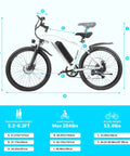OUREA 26 Electric Bike For Adults, 750W Peak Motor All Terrain Ebike, side view with measurements and removable battery visible
