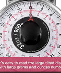 Analog 2lb Kitchen Scale With Mechanical Dial Stainless Steel Platform close-up of large easy-to-read dial with measurements