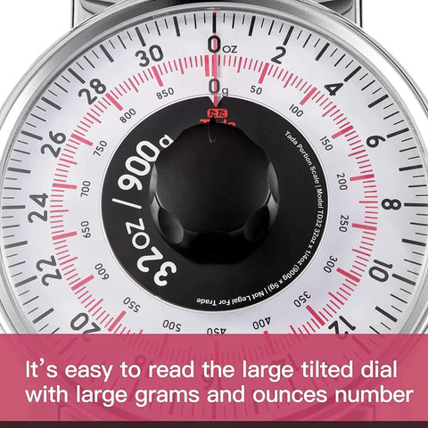 Analog 2lb Kitchen Scale With Mechanical Dial Stainless Steel Platform close-up of large easy-to-read dial with measurements