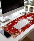 Massive 31.5 By 11.8 Inch Gaming Mouse Pad With Luxury Red Ornamental Pattern on modern desk setup with keyboard