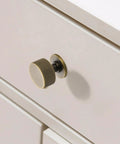 Close-up of Antique Brass Cabinet Knob Set 5 Pack Solid Brass Dresser Drawer Knobs One And One Tenth Inch Rustic Furniture Pull
