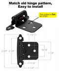 Rock Solid Matte Black Cabinet Hinges Featuring A Nifty 1/2 Inch Overlay Design With Self Closing Action Perfect For Face Frame Cupboards Heavy Duty Smooth Operation And Super Easy Diy Installation. Detailed dimensions and installation angle of matte black hinge.