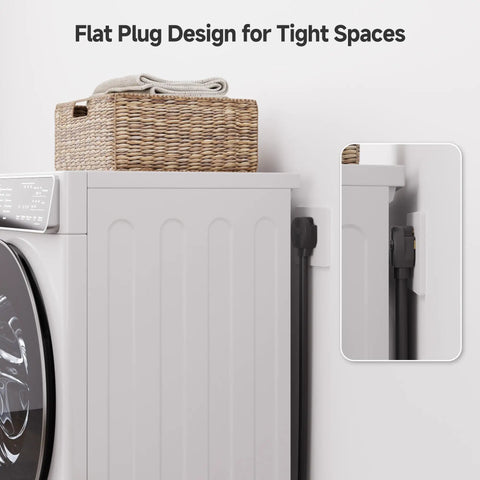 Heavy Duty 4 Prong Dryer Cord 10ft Built To Last 30 Amp 250V 7500W Capacity, cord with flat plug design for tight spaces.