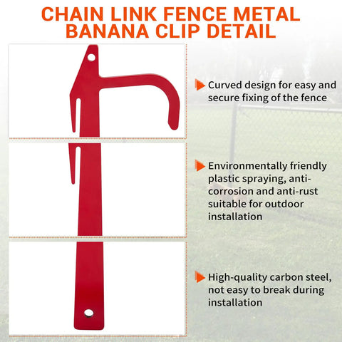 Chain Link Fence Banana Clip Set For Tensioning And Stretching, Pro Grade Heavy Duty Metal Clips with anti-corrosion coating, detail view