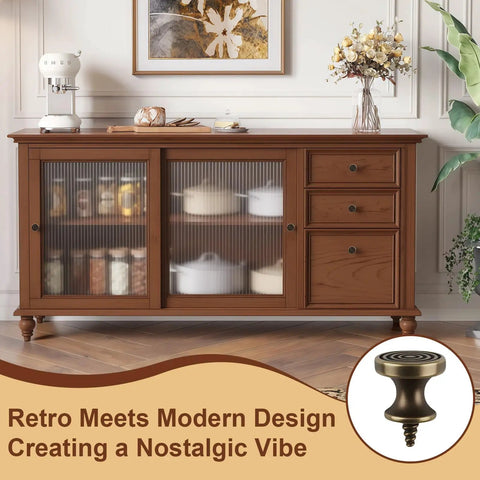 12 Piece Small Drawer Knobs Set Mini Round Cabinet Pulls on vintage-style wooden sideboard with antique decor.