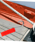 Parliky pool float hanger hook front view; stainless steel curved hook with red grip for pool accessories