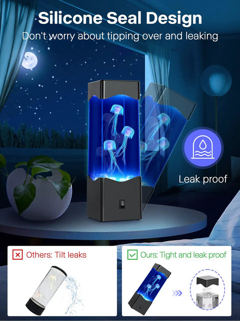 Jellyfish Lamp Mood Light For Home Office Decor Desk Aquarium Night Light with silicone seal design on nightstand