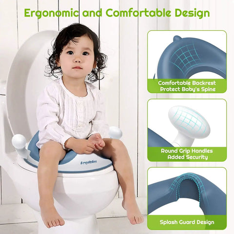 Toddler Potty Trainer Seat With Thick Cushion And Secure Side Grips Includes An Anti Splash Barrier Built From Skin Friendly Eco Fabrics For A Smooth Easy Peasy Bathroom Win Kids Will Dig And Moms Will Trust Daily